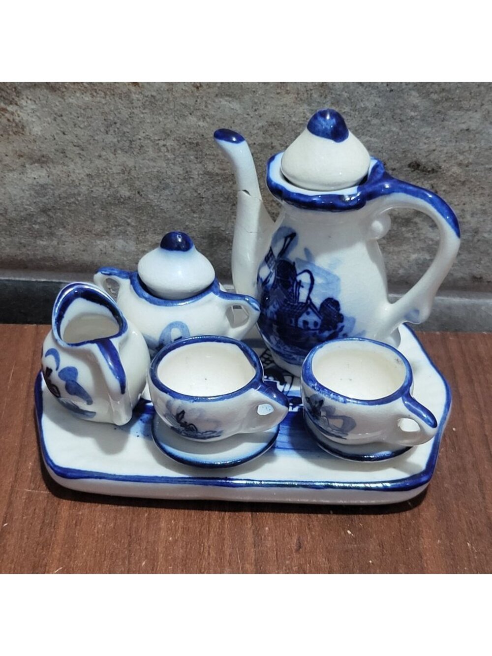 Vintage Miniature Delft Blue Hand Painted Tea Set E.H. Elesva Holland 9841-X